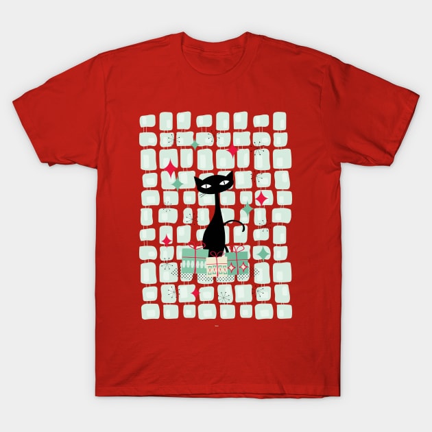 Atomic Christmas Cat, Mid Century Modern T-Shirt by tramasdesign